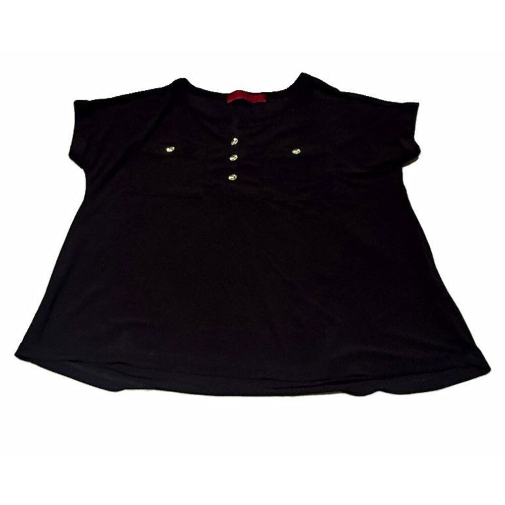 Love Scarlett Women’s Black Solid Button Accent Short Sleeve Pullover Top M